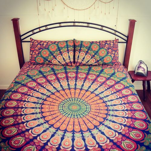 Quick Dry Indian Mandala Light Pink Bold Round Cotten Duvet Cover