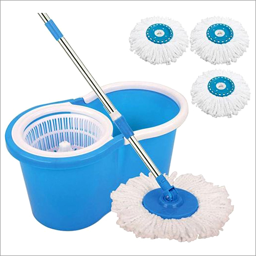 Bucket Mop - Plastic, 13.5 x 13.5 x 16.5 Inches, Blue | 5.5 Liters Capacity, Microfiber Mop Head, Telescopic Handle