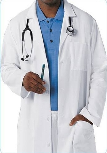 Lab Coat - Cotton Full Sleeves, Sizes XS to XXXL, Color: White | Stand Collar, Long Sleeve, 1 Chest Pocket, 2 Waist Pockets, Front Open Design
