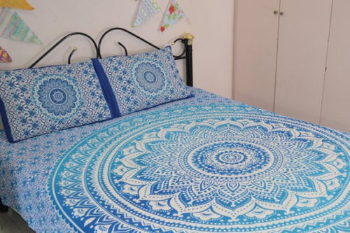 Quick Dry Indian Mandala Green Flower Cotten Duvet Cover