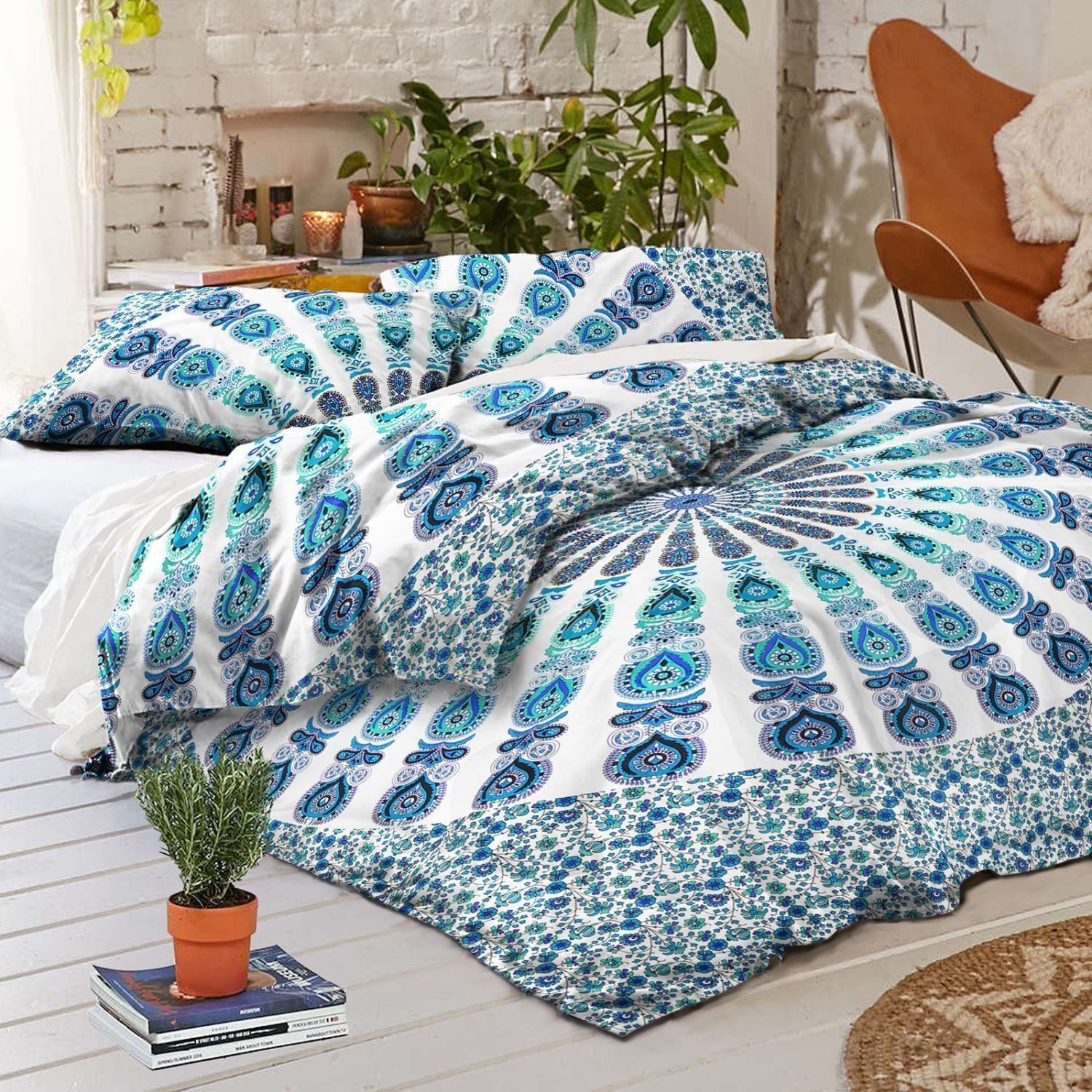 Cotton Duvet Cover - 100% Cotton, 90x86 Inches | Floral Pattern, Washable, 400 Thread Count, Queen Size, Elegant Home Textile