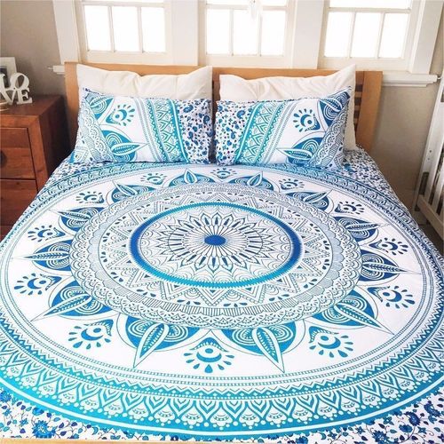 Blue 100% Cotton Mandala Print Duvet Cover - Feature: Washable