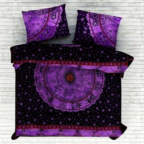 Washable Indian Mandala Cotton Circle Purple Duvet Cover