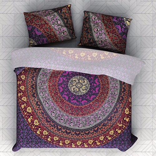 Indian Mandala Cotton Purple Round Duvet Cover Length: 90 Inch (In)