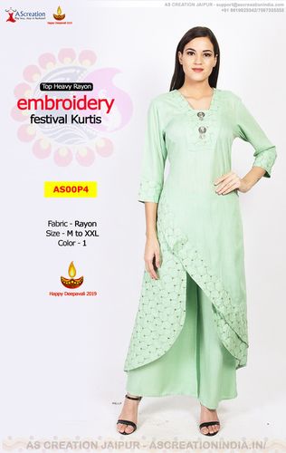 Branded Designer Embroidery Festival Kurtis Kurti In Rayon - Party Wear Collection