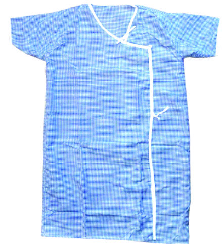 Patient Gown - Cotton Material, Standard Size | New Condition, Blue and White Check Design