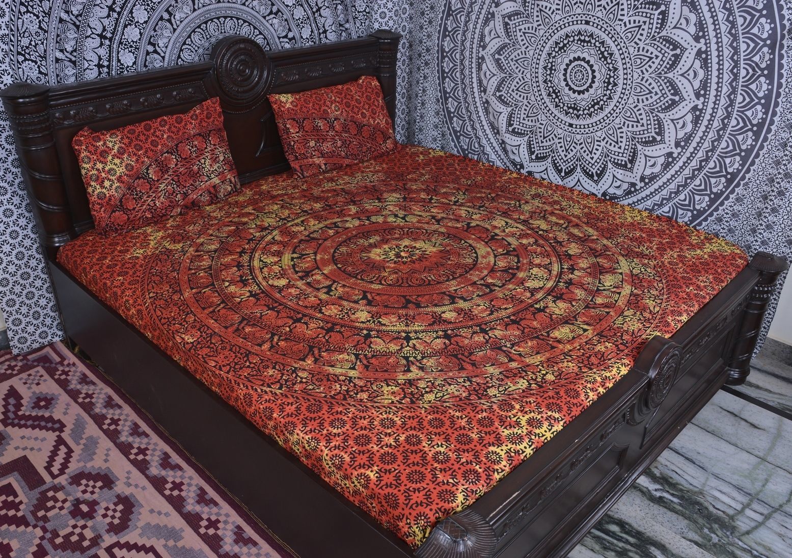 Washable Indian Mandala Cotton Red Bold Duvet Cover