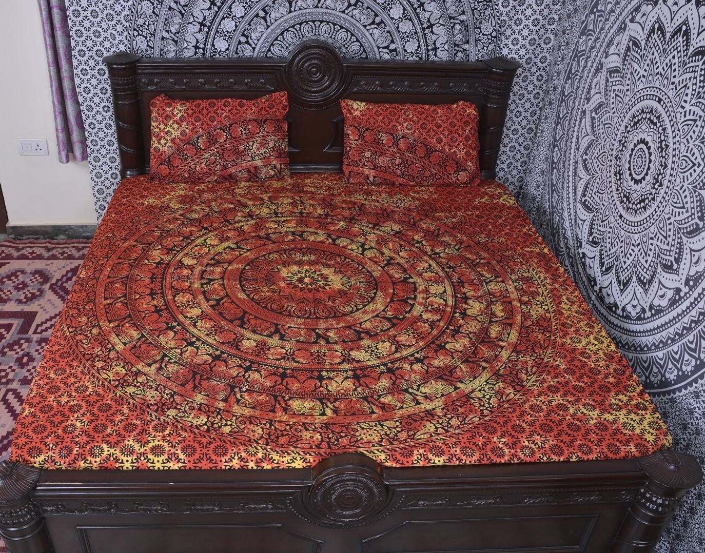 Washable Indian Mandala Cotton Red Bold Duvet Cover