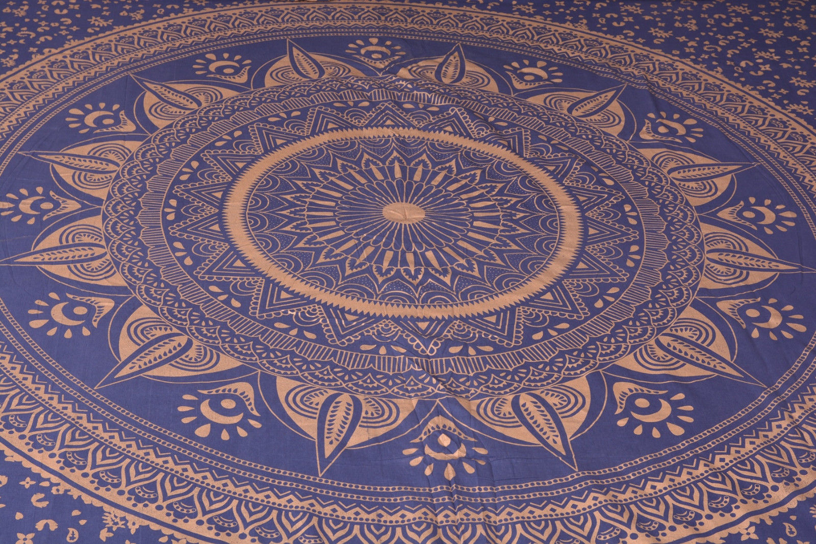 Washable Indian Mandala Blue Round Cotton Duvet Cover