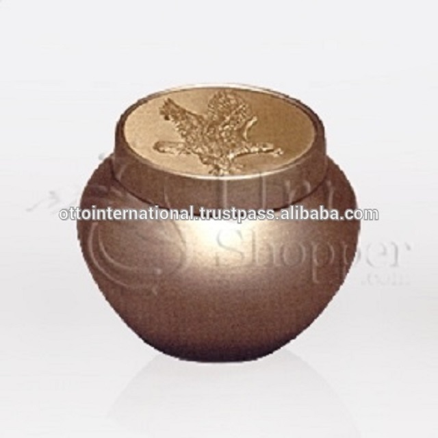 Tempus Silver With Eagle Token Brass Metal Cremation Urn - Height: 2.58", Diameter: 3.00" | Elegant Silver Finish, American Religious Style, Perfect For Home Display Or Burial