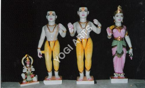 Makrana Marble Ram Darbar Statue - Height 1-7 Feet | Handmade, Polishing, Carving, Painting Finish, Indian Religious Theme