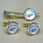 Photo Printed Cufflink - Gold & Stainless Steel, 19mm Size | Includes Cuff Link And Tie Clip With Freshwater Pearl Accents