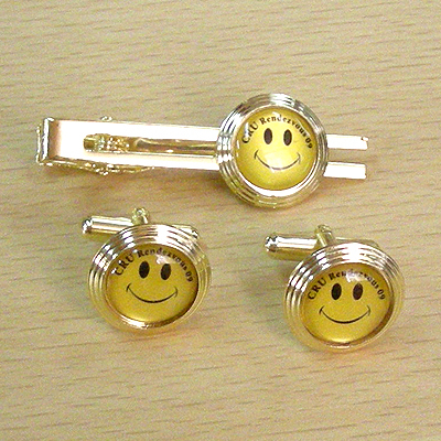 Photo Printed Cufflink - Gold & Stainless Steel, 19mm Size | Includes Cuff Link And Tie Clip With Freshwater Pearl Accents
