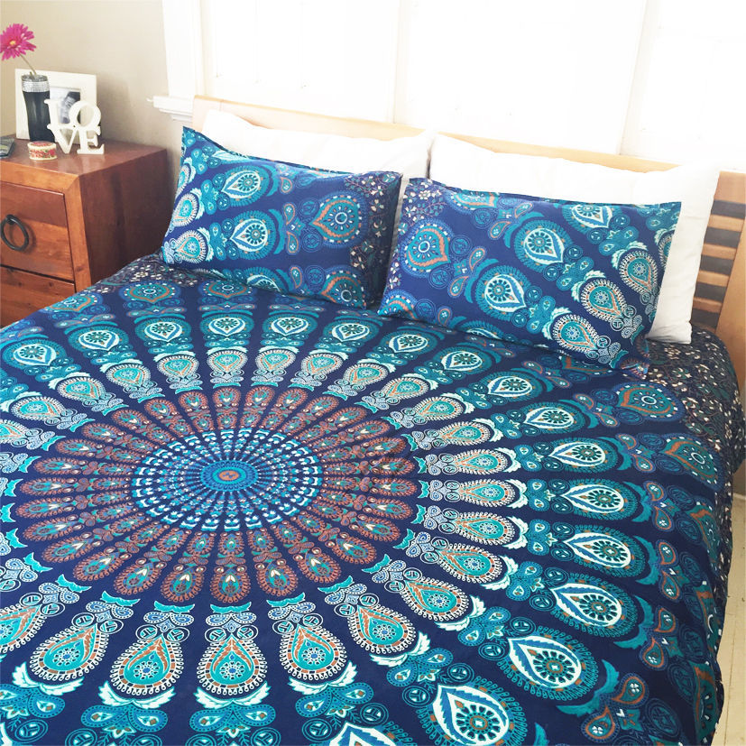 Quick Dry Indian Mandala Blue Round Bold Cotton Duvet Cover