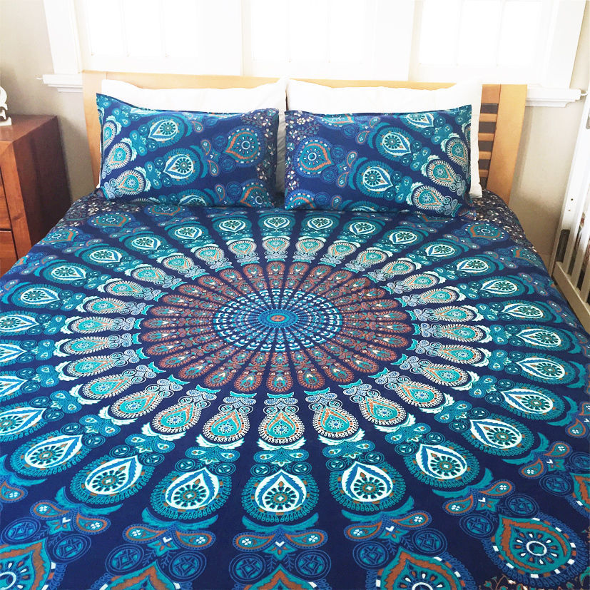 Quick Dry Indian Mandala Blue Round Bold Cotton Duvet Cover