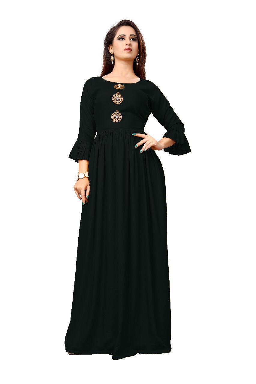 Long Gown - 14kg Rayon, Size M 38/l 40/xl 42/xxl 44, 50+ Length | Breathable, Washable, Full Sleeves, Modern Plain Design