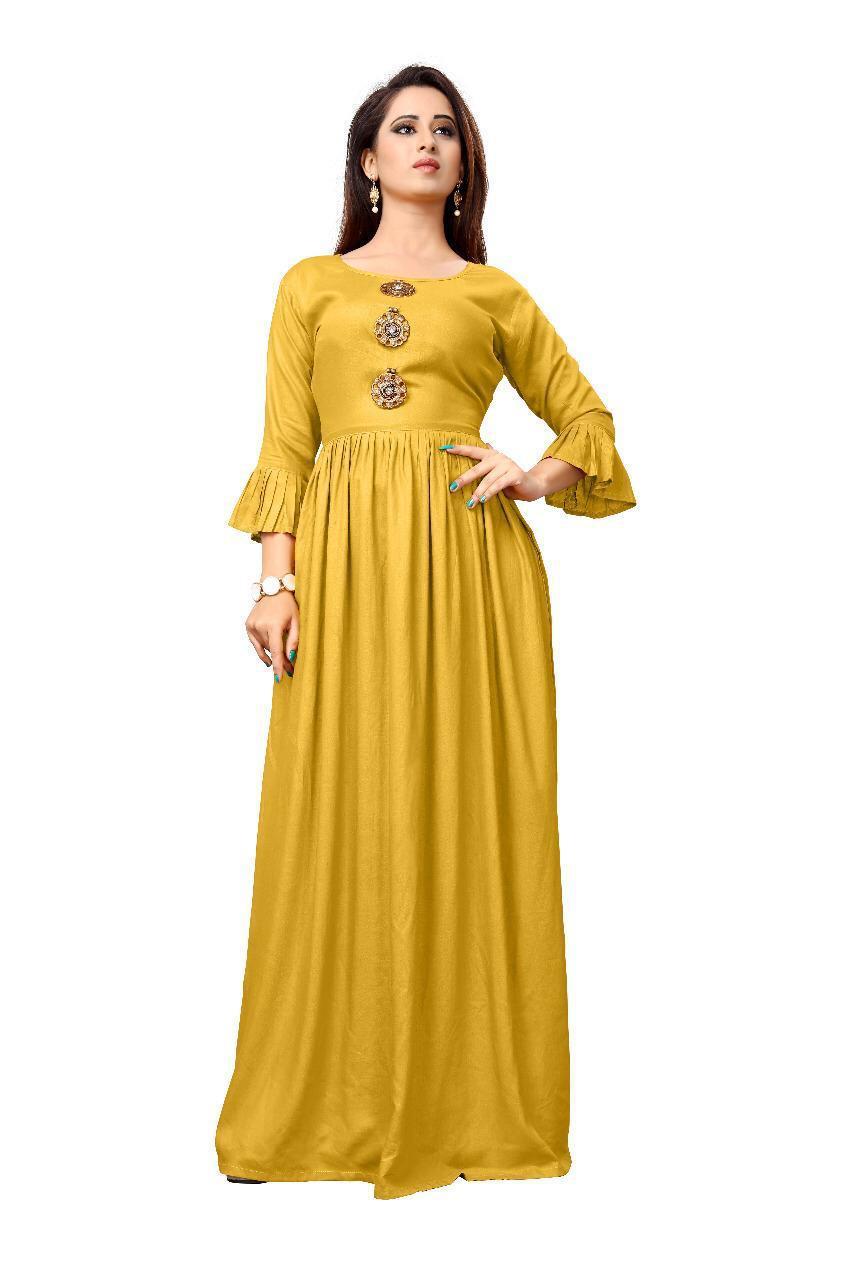 Long Gown - 14kg Rayon, Size M 38/l 40/xl 42/xxl 44, 50+ Length | Breathable, Washable, Full Sleeves, Modern Plain Design