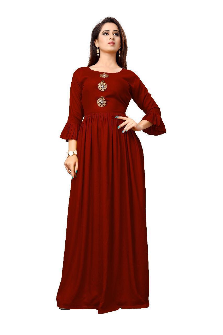 Long Gown - 14kg Rayon, Size M 38/l 40/xl 42/xxl 44, 50+ Length | Breathable, Washable, Full Sleeves, Modern Plain Design