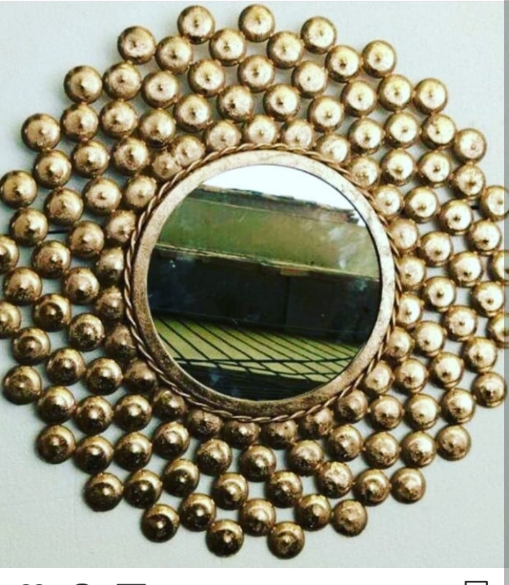 Wall Mirrors - Metal, 30 Inches Round, Gold Color , Beveled Glass, Wall Mounted, 10 Lbs Weight