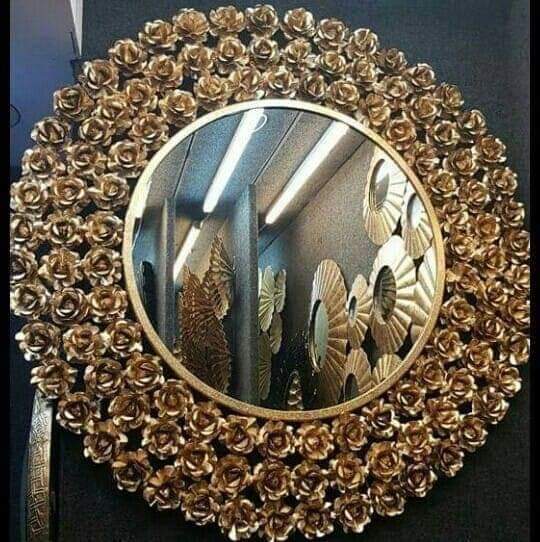 Wall Mirrors - Metal, 30 Inches Round, Gold Color , Beveled Glass, Wall Mounted, 10 Lbs Weight