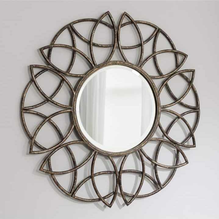 Wall Mirrors - Metal, 30 Inches Round, Gold Color , Beveled Glass, Wall Mounted, 10 Lbs Weight