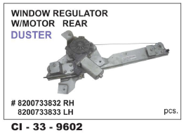 Window Regulator W/Motor Rear Duster Vehicle Type: 4 Wheeler
