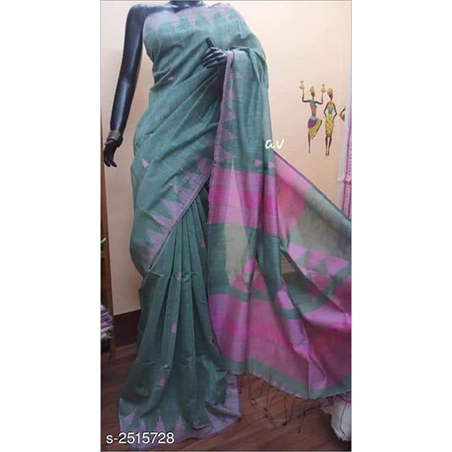 Handloom Gircha Template Work Sarees - Cotton Blend Fabric, Summer Collection With Intricate Patterns And Vibrant Colors