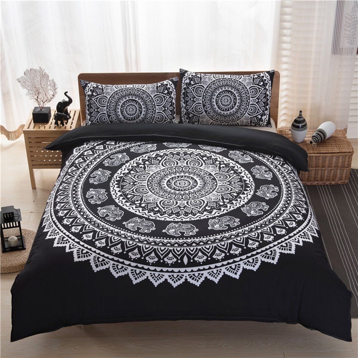 Washable Indian Mandala Cotten White Big Flower Duvet Cover