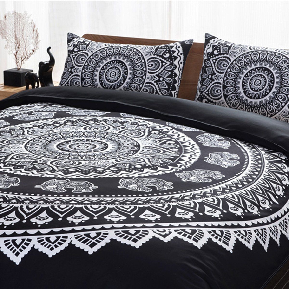 Washable Indian Mandala Cotten White Big Flower Duvet Cover