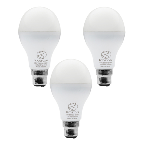 220v 18w Led Bulb - Aluminum Body, Round Shape, White Color, IP33 Rating, 220-240V Input, 50Hz Frequency | 85% Energy Saver, Long Life, Eco-Friendly, 2-Year Warranty