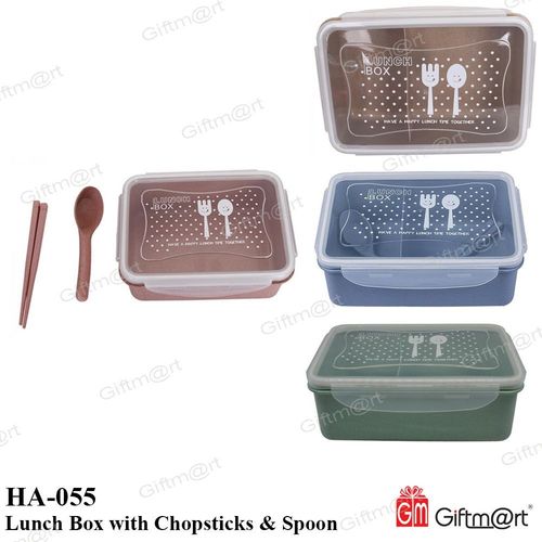 Lunch Box with Chopsticks - Plastic, Single Cavity | Available in 3 Color Options, Includes Spoon for Convenient Dining