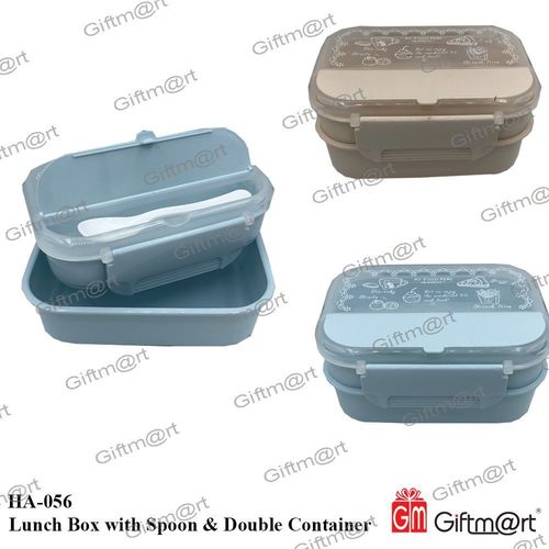 Lunch Box with Spoon - Plastic Material, Double Container Design | Available in 3 Colors, Single Cavity for Easy Meal Organization