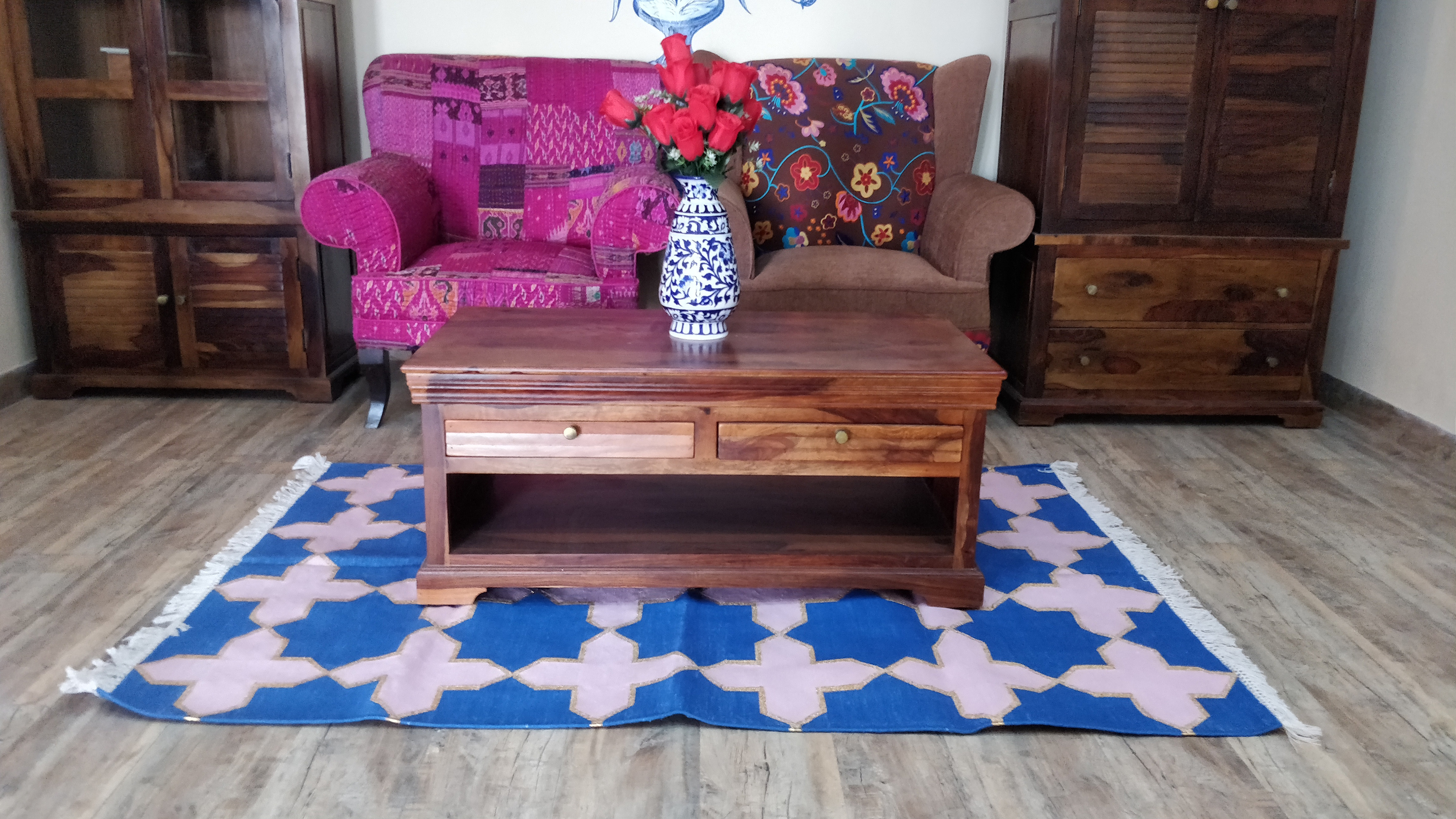 Handloom Cotton Durries - Color: Blue