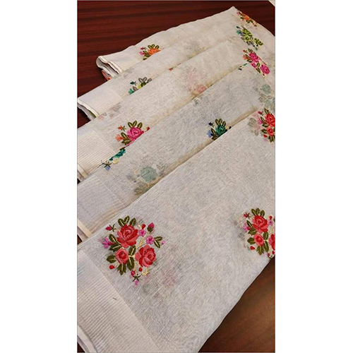 Tissue Linen Sarees - Computerized Embroidery Work, Perfect For Summer And Winter Wear