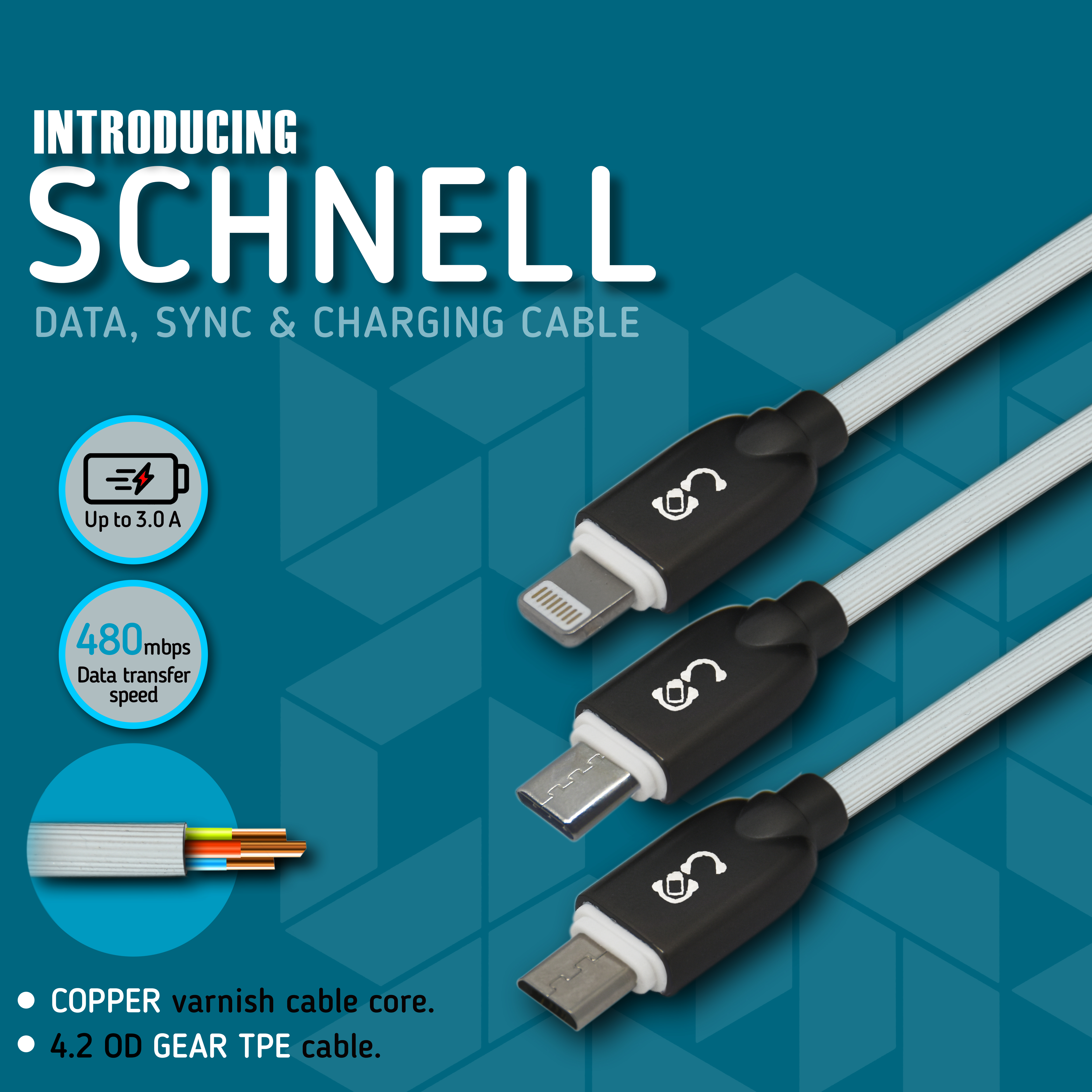 Black-brown Schnell Data Sync & Charging Cables