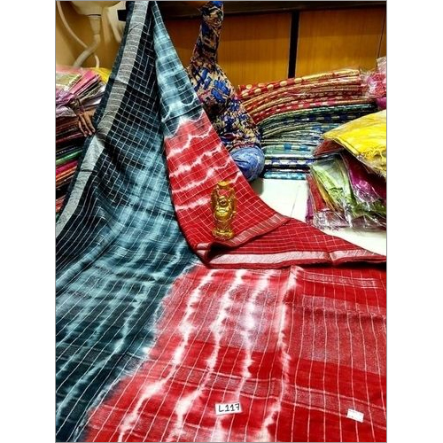 Summer Linen Check Shibhori Printed Sarees