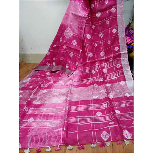 Summer Linen Check Shibhori Printed Sarees