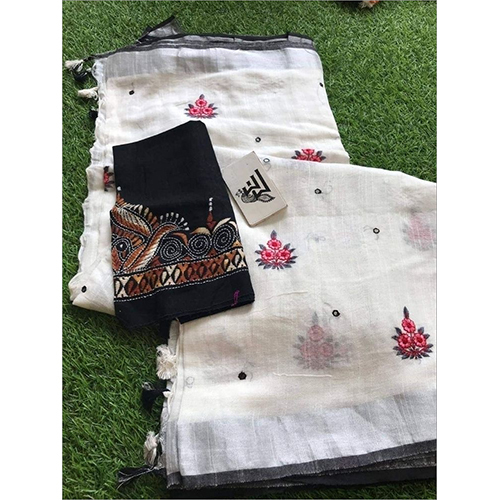 Winter Linen Embroidery With Mirrorwork Sarees