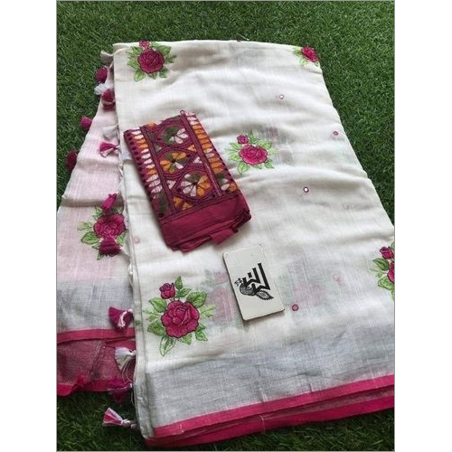 Winter Linen Embroidery With Mirrorwork Sarees