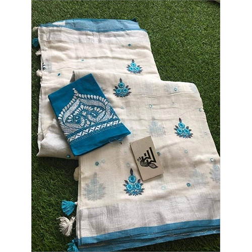Winter Linen Embroidery With Mirrorwork Sarees