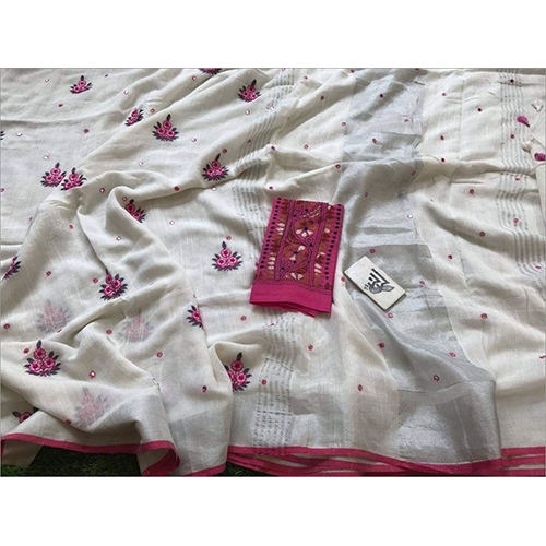 Winter Linen Embroidery With Mirrorwork Sarees