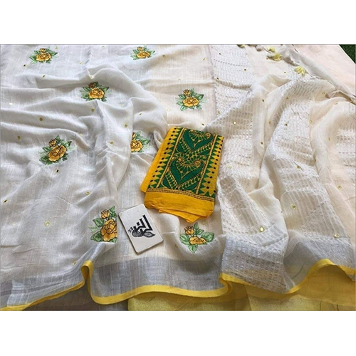 Winter Linen Embroidery With Mirrorwork Sarees