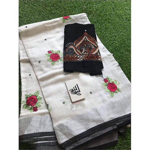 Winter Linen Embroidery With Mirrorwork Sarees
