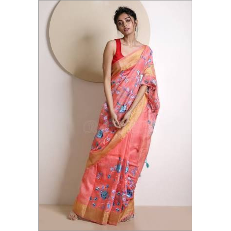 Summer Designer Embroidery Linen Jute Saree