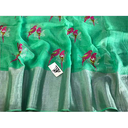 Summer Designer Embroidery Linen Jute Saree