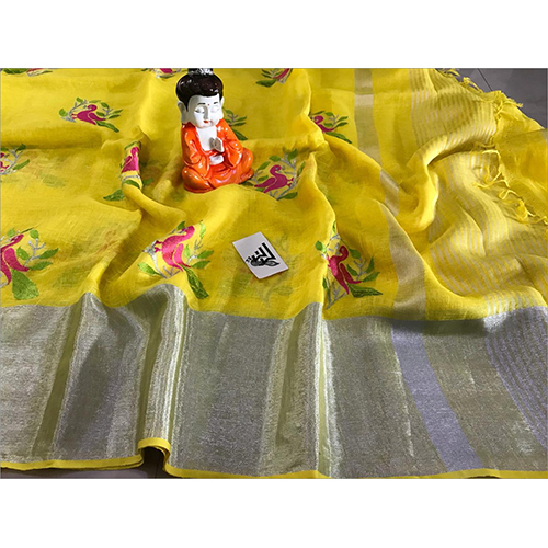 Summer Designer Embroidery Linen Jute Saree