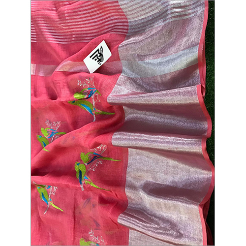 Summer Designer Embroidery Linen Jute Saree