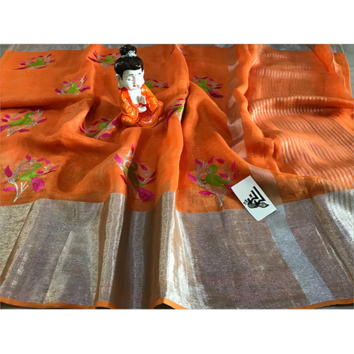 Summer Designer Embroidery Linen Jute Saree