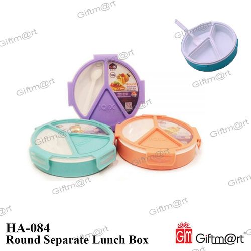 Round Separate Lunch Box - Plastic | Single Cavity, Available in 3 Vibrant Colors