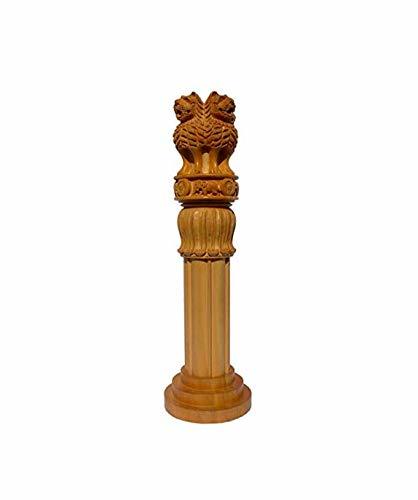 Wood Apnoghar 12 Inches Large Wooden Ashoka Stambh- Ashoka Pillar Indian National Emblem- Ideal For Office